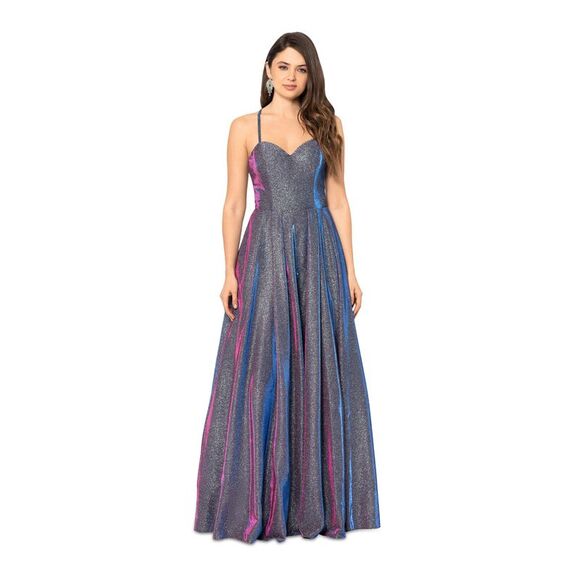 BLONDIE NITES Dresses & Skirts - BLONDIE NITES Womens Silver Crisscross Mesh Inset Back Formal Dress 5
